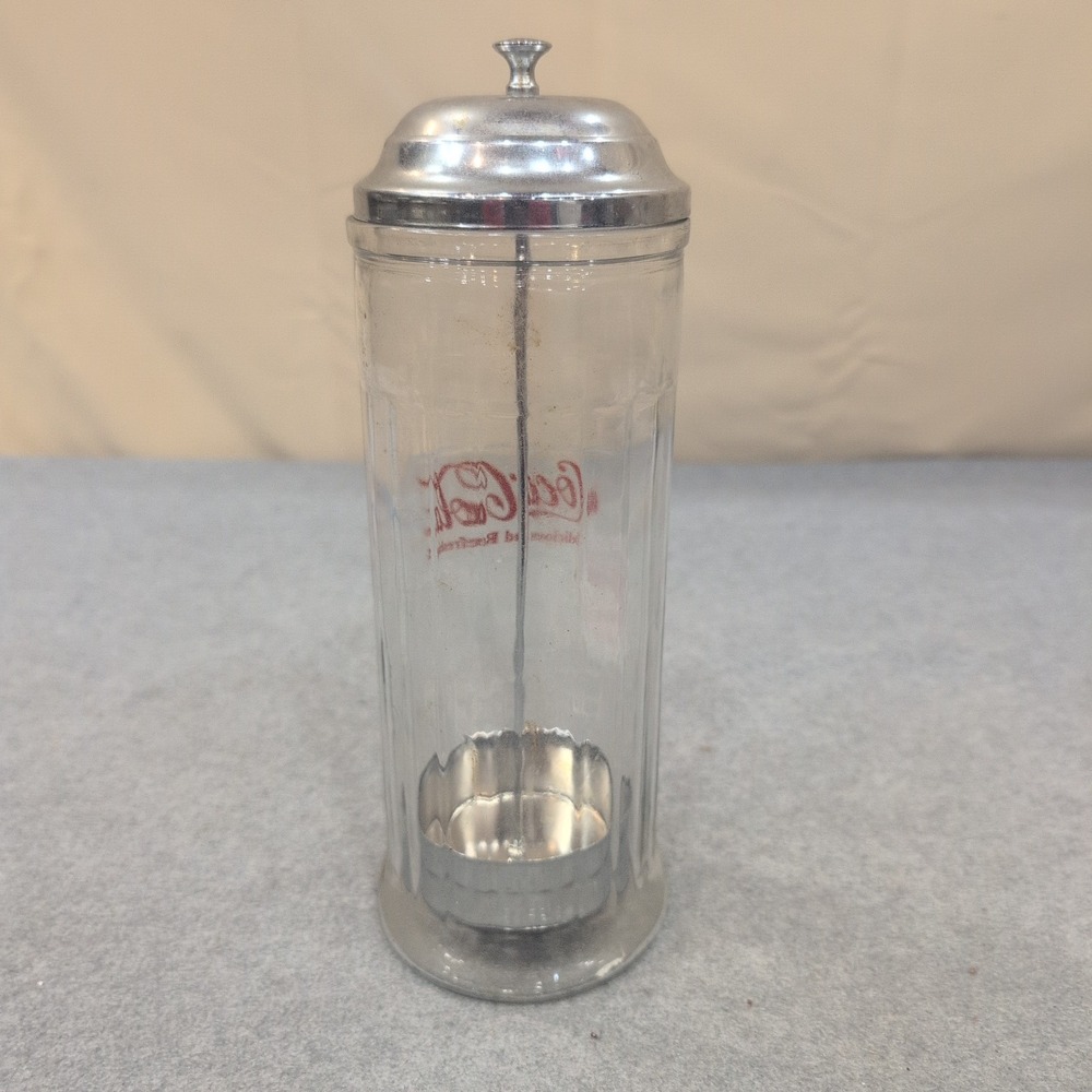 Coca-Cola Glass Straw Dispenser Chrome Lid Vintage Soda Fountain Style - Picture 6 of 7